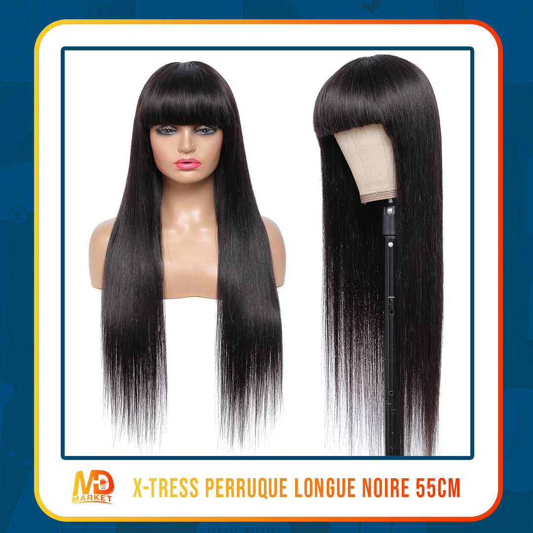 Perruque Longue Noire 55 cm