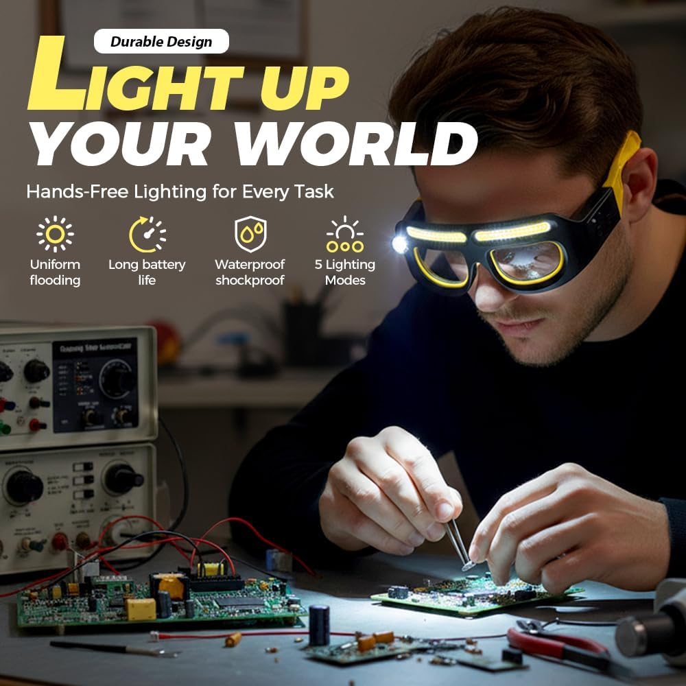 🛒 Lunettes de Sécurité LED Rechargeables – Travaillez avec précision, même dans le noir